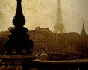 Vintage Paris Pont Alexandre III Bridge Photo Poster - Paris Street Scene - French Wall Art