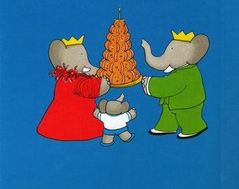 Babar the Elephant's Birthday Surprise - Original Large Book Cover - Unique Gift - Nursery Children’s Wall Art