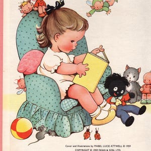 1959 Mabel Lucie Attwell Original Vintage BOOK COVER – Cute Children – Nursery Art – Unique Gift