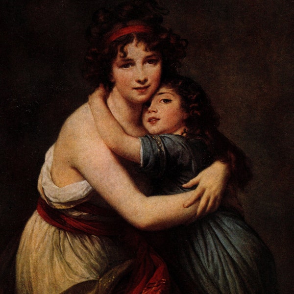 Elizabeth Vigee Lebrun "Madame Vigee Lebrun et sa fille" Rare 1934 Original vintage Large Tip-in Print - cadeau unique amateurs d'art (V3)