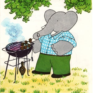 Lámina de Babar el elefante de 1980: arte infantil vintage