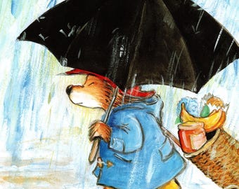 Vintage dubbelzijdige afdruk Paddingtonbeer: kinderkamerkunst