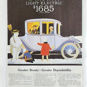 Milburn and Willys-Overland Antique American Auto Ads - Large Original Vintage Poster 2-sided - Gift for classic car enthusiasts