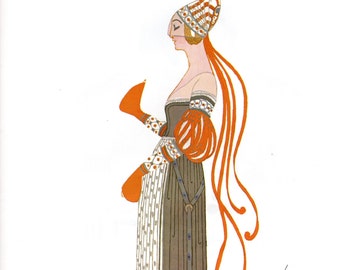 Grafika Erté Art Deco: Projekt kostiumów teatralnych, moda lat 20. XX wieku
