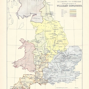 Antique Map ENGLAND - According to Domesday from 9th Edition Encyclopaedia Britannica 1875-1889 - original rare 19th century map - GIFT