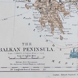 アンティーク バルカン半島 オリジナル 1889 年地図 - 希少な 19 世紀の大型地図 - 地図収集家へのユニークなギフト - 地図作成