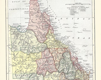 Antique Queensland Australia Map Print: 1875 Encyclopaedia Britannica
