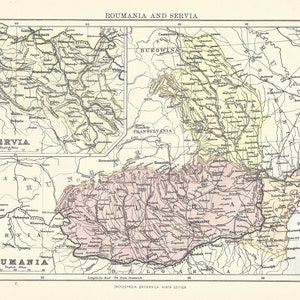 Carte ancienne ROUMANIE et SERBIE, EUROPE de la 9e édition Encyclopaedia Britannica 1875-1889 - estampe originale rare du XIXe siècle - Carte victorienne