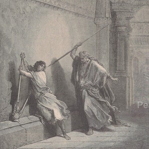 1887 Rare GUSTAVE DORÉ Book Plate “Saul and David”  - The Doré Bible Gallery - Original Antique Print - biblical - religious