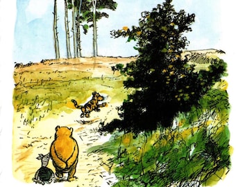 Vintage Winnie de Poeh-boekafdruk: kunstcadeau voor de kinderkamer