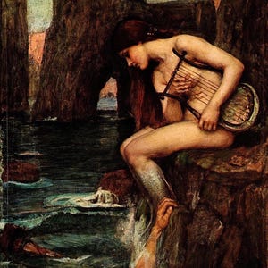 JOHN WILLIAM WATERHOUSE Oryginalny wydruk książki vintage „Syrena” – obraz prerafaelitów – wyjątkowy prezent