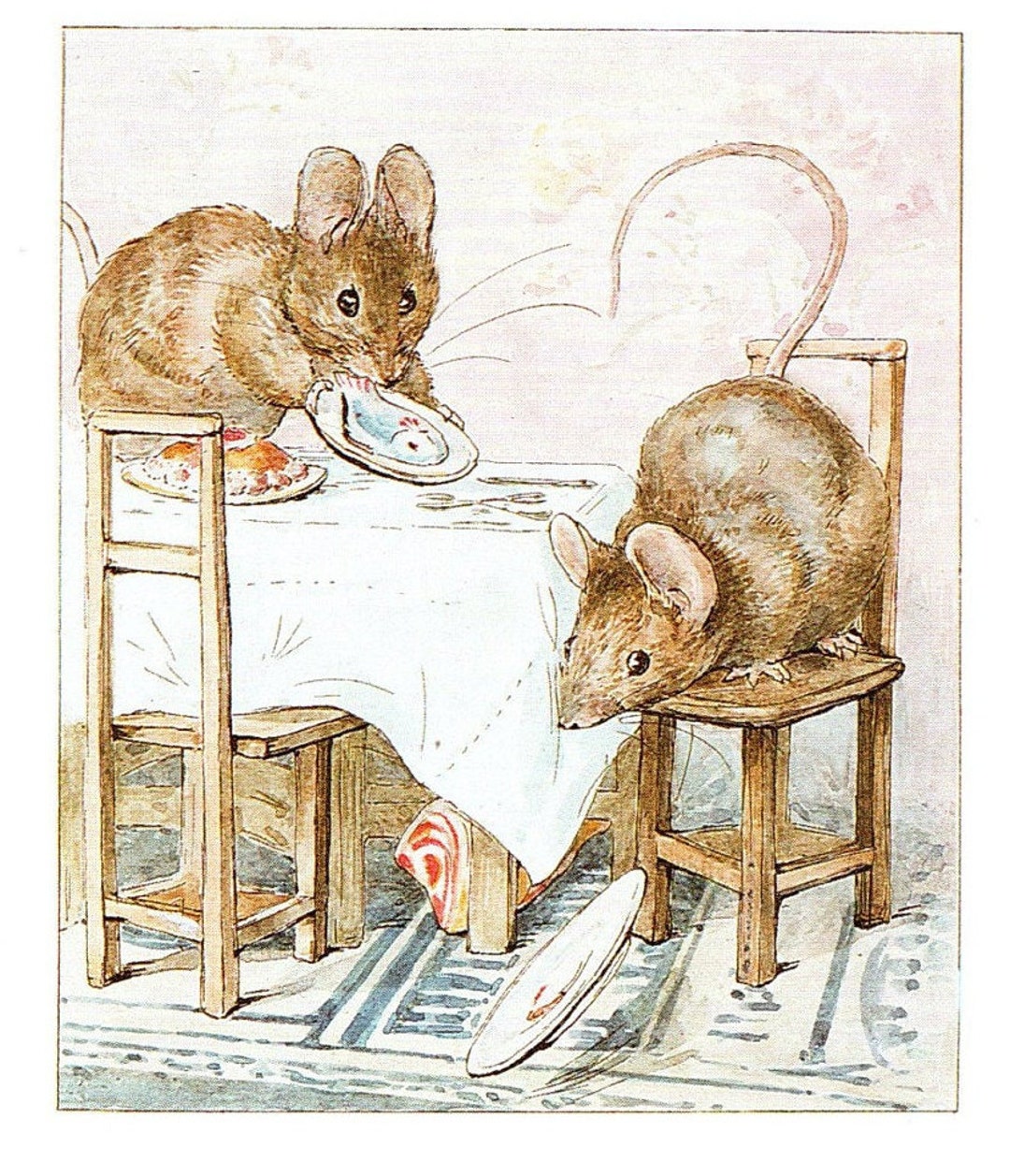 Beatrix Potter 1989 the Tale of Two Bad Mice Original Print Whimsical  Nursery Art Cute Woodland Animals Unique Gift 