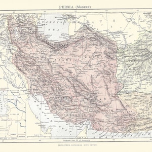 Antique Map PERSIA (Modern) Iran, MIDDLE EAST from 9th Edition Encyclopaedia Britannica 1875-1889 - original rare 19th Century print - Gift