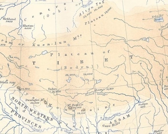 チベットヒマラヤ地図 アンティーク銅版画 アジア地図 1892年
