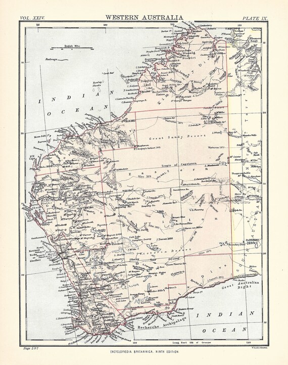 Antique Map WESTERN AUSTRALIA From 9th Edition Encyclopaedia Etsy