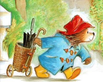 Vintage dubbelzijdige afdruk Paddingtonbeer: kinderkamerkunst