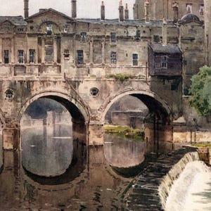 1914 Pulteney Bridge Print: Vintage Bath England Watercolor