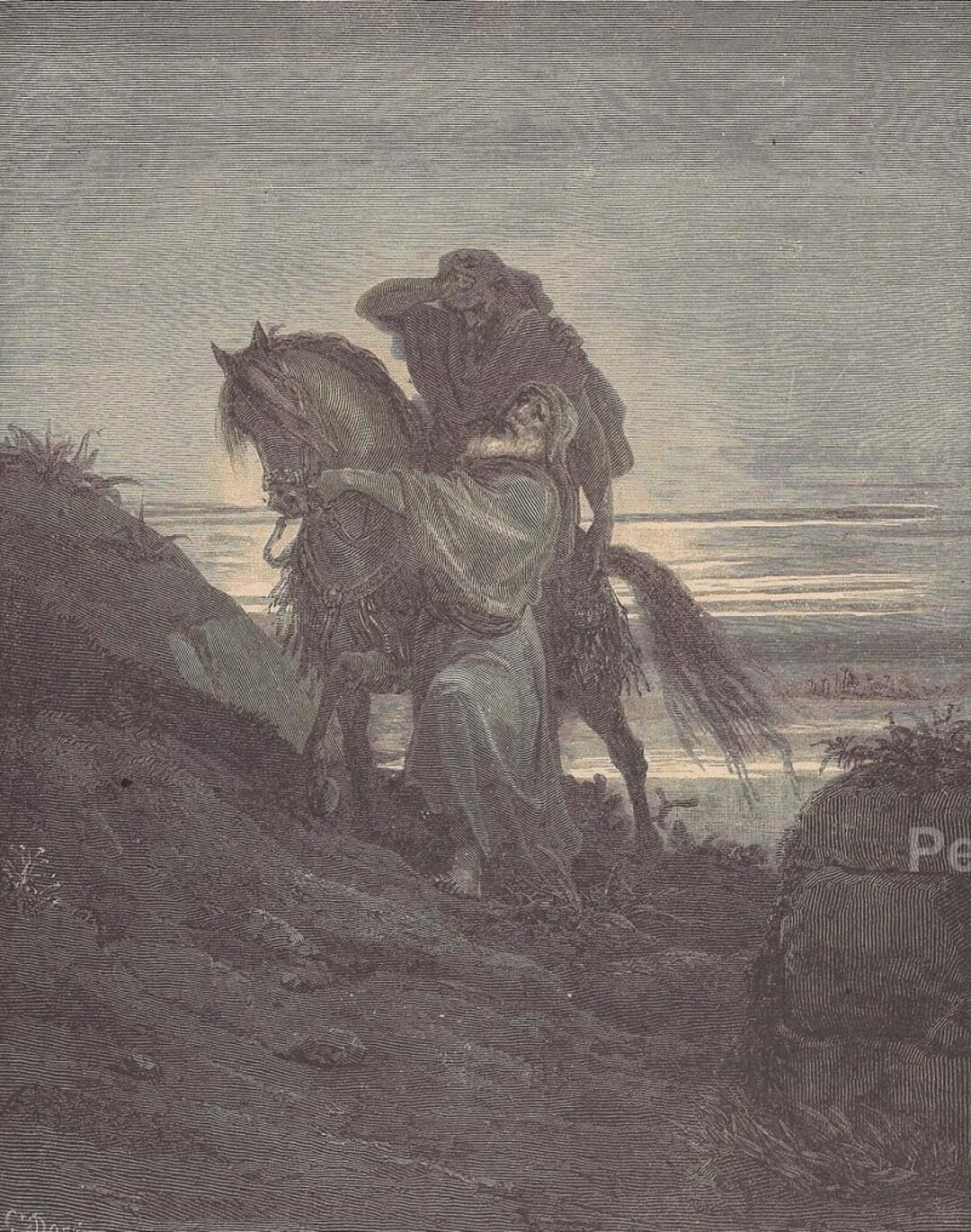 Le Bon Samaritain sur la route – Gravure de Gustave Doré