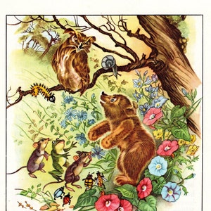1940s Vintage Bear Print: Woodland Animals Nursery Art