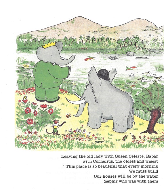 絵本・児童書 BABAR impressions Babar the Elephant Book Print: Vintage Children's Nursery Art - Etsy