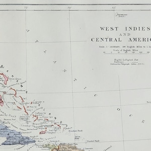 アンティーク西インド諸島と中央アメリカのオリジナル 1889 年地図 - 希少な 19 世紀の大型地図 - 地図収集家へのユニークなギフト - 地図作成