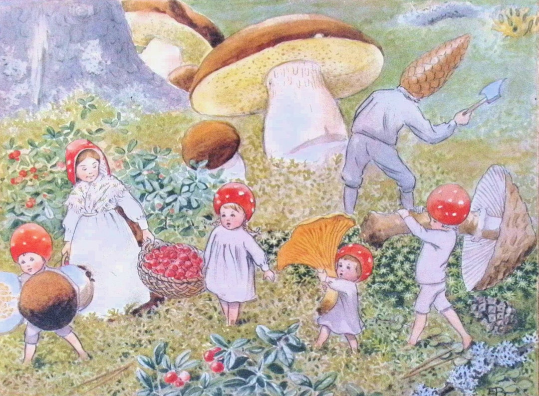 Elsa Beskow Original Large Vintage Print Nordic Folklore Whimsical Art ...