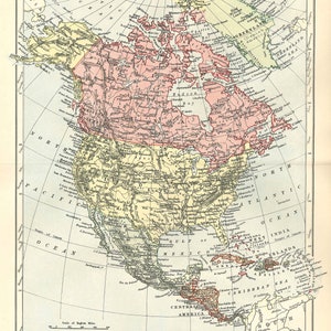 Carte antique AMÉRIQUE DU NORD de la 9e édition Encyclopaedia Britannica 1875-1889 - impression originale rare de carte du 19e siècle - carte victorienne - cadeau