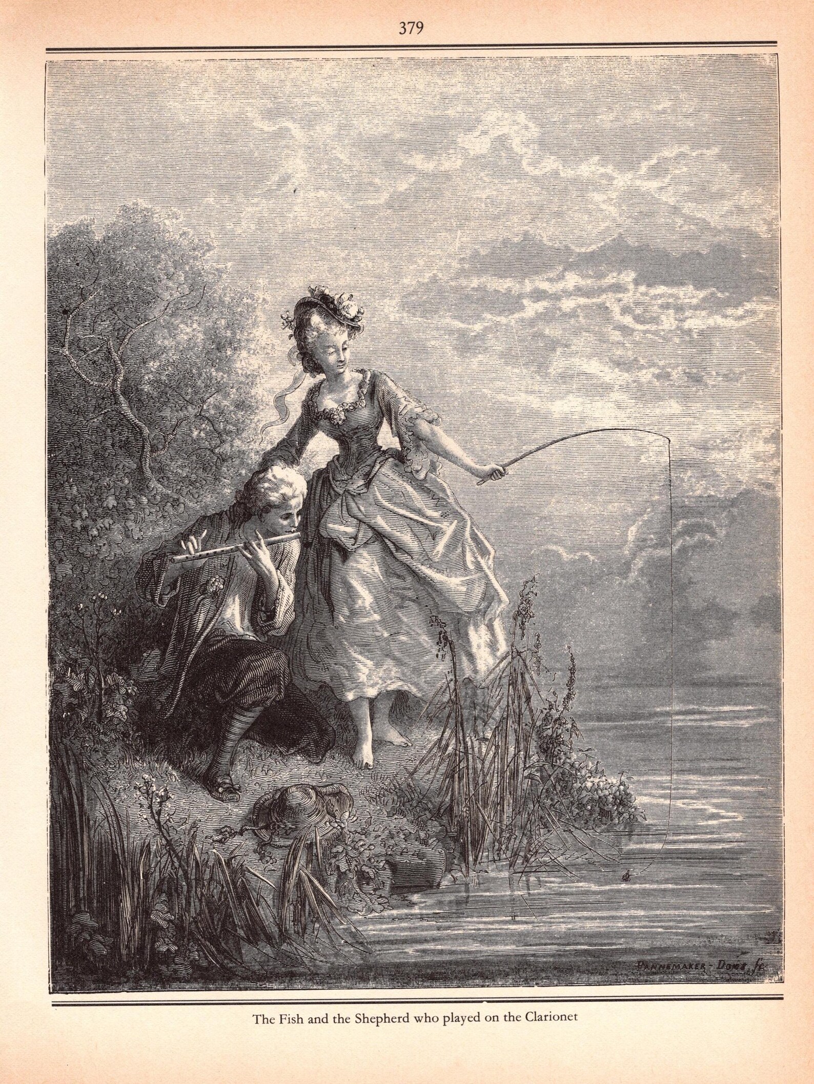 Gustave Doré Print: La Fontaine Fable, Fish and Shepherd, Vintage ...