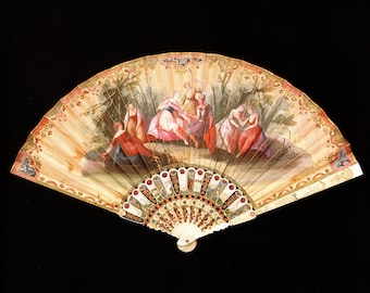 Antique Fan Art Print: "Rinaldo in the Garden of Armida"