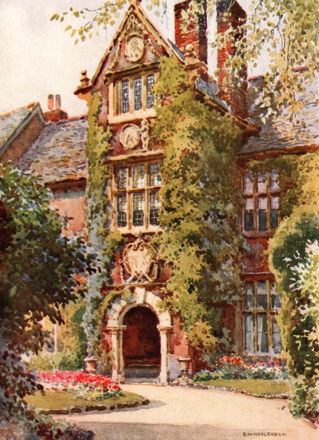 1912 Exeter England Vintage Print - Abbot's Lodge Watercolor Art