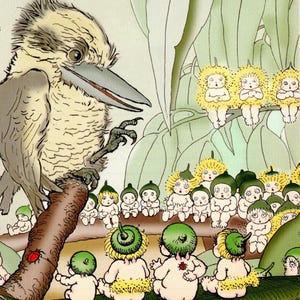 May Gibbs Gumnut Babies Original Vintage Druck - Liebenswerten australischen Busch Charaktere - Märchenhafte Landschaften - Einzigartiges Geschenk