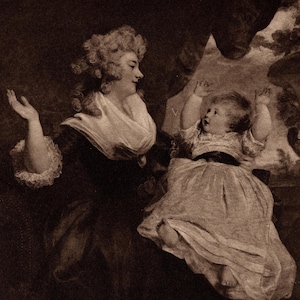 Rare 1927 JOSHUA REYNOLDS Original Antique Large Print - Duchess of Devonshire & Her Baby - Unique gift for fine art lovers (V1)