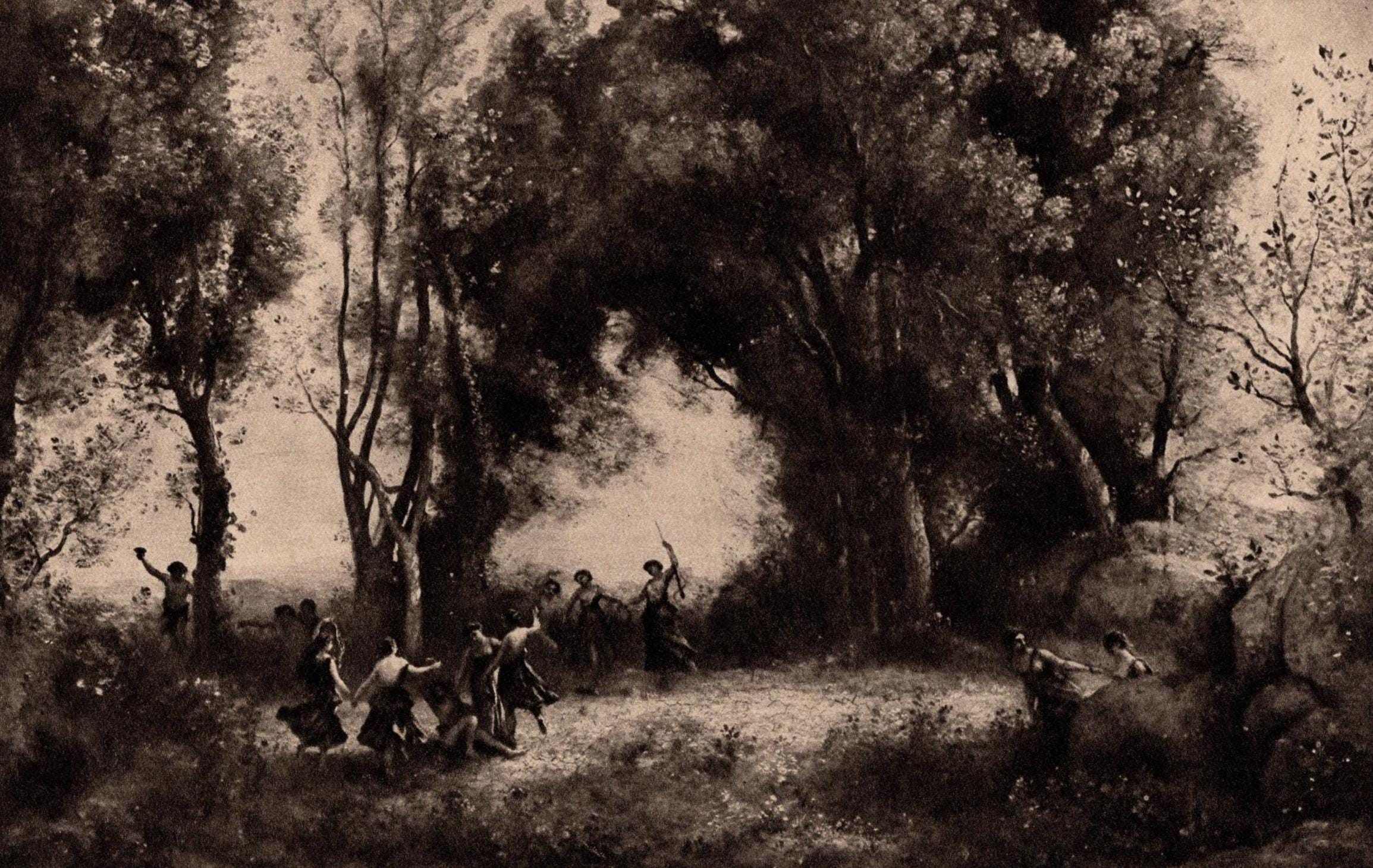 1927 Corot Print: Dance of the Nymphs Antique Gravure