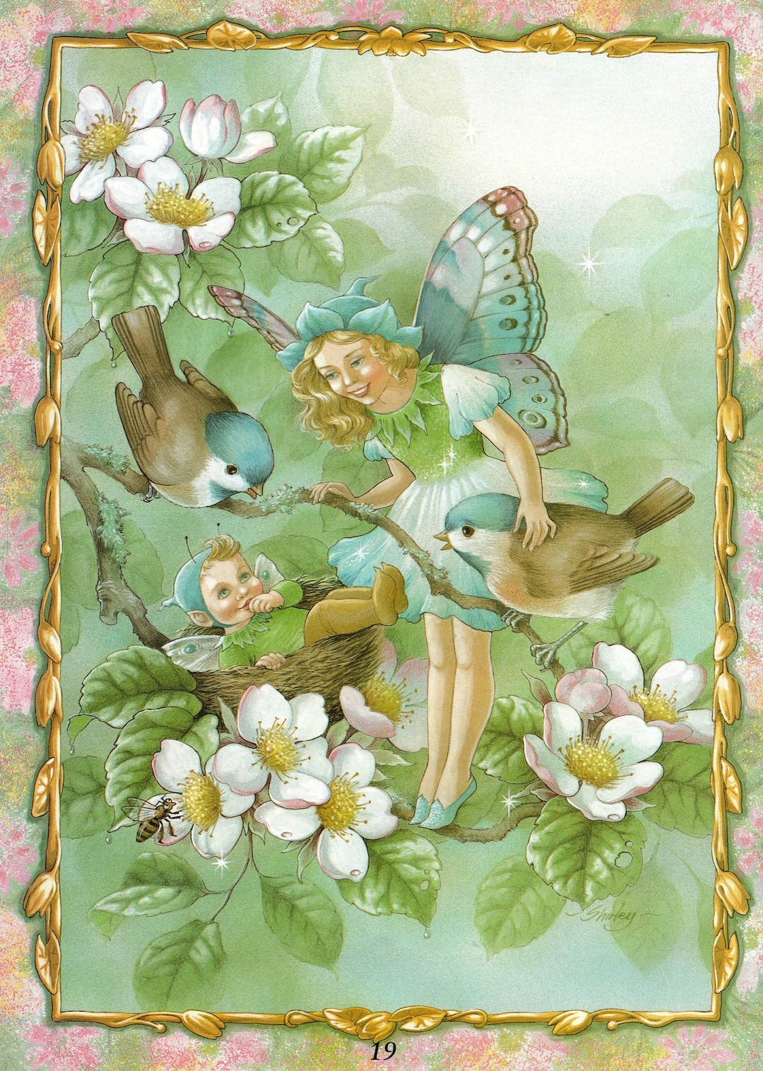 Original Shirley Barber Vintage Fairies Large Print Fairy Folk Forest and Woodland Creatures