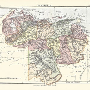 Antique Map VENEZUELA, South America from 9th Edition Encyclopaedia Britannica 1875-1889 original rare 19th century print Victorian map image 1