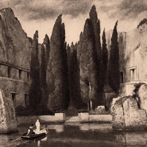 Rare 1927 ARNOLD BOCKLIN Original Antique Large Print - Island of the Dead - Unique gift for fine art lovers (V1)