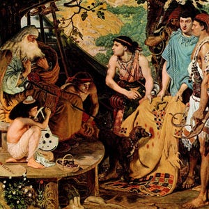 FORD MADOX BROWN Oryginalny zabytkowy wydruk książkowy „Płaszcz wielu kolorów” – obraz prerafaelitów – wyjątkowy prezent