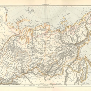 Antyczna mapa SYBERIA, Europa z 9. edycji Encyklopedii Britannica 1875-1889 - oryginalna rzadka XIX-wieczna mapa wiktoriańska, wyjątkowy prezent