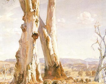 "Hans Heysen Original Vintage Print - ""The Two White Gums, Ambleside"" - Australischer Landschaftsmaler."
