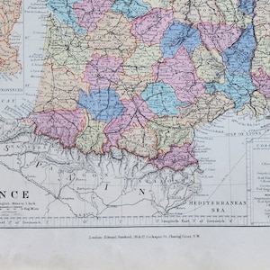 Mapa antigo da FRANÇA original de 1889 - Mapa grande raro do século 19 - Presente exclusivo para colecionadores de mapas - Cartografia