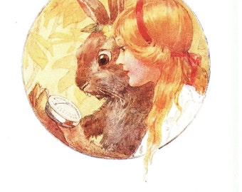 1987 "Alice in Wonderland" Original 2-sided Vintage Print – Lewis Carroll – Nursery Art – Baby Shower - Unique Gift (6)