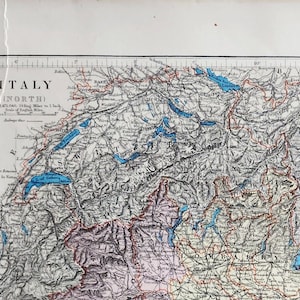 アンティーク イタリア (北) オリジナル 1889 年地図 - 希少な 19 世紀の大型地図 - 地図収集家へのユニークなギフト - 地図作成