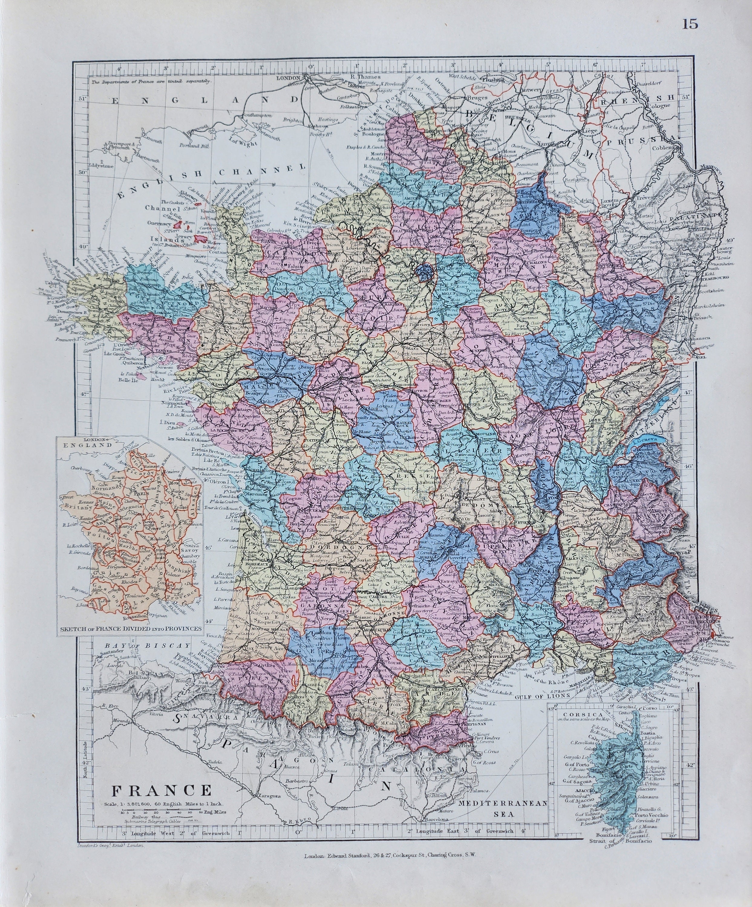 フランスアンティーク　MAP Old Map of France, 19th Century Cartography Decor, Vintage