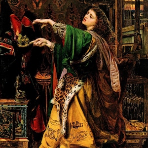 FREDERICK SANDYS Oryginalny wydruk książki vintage „Morgan le Fay” – obraz prerafaelitów – wyjątkowy prezent