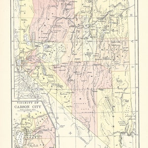 Antike Karte NEVADA, USA aus der 9. Auflage Enzyklopaedia Britannica 1875-1889 - Originale seltene Landkarte des 19.Jahrhunderts - Einzigartiger viktorianischer Druck