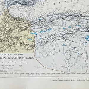 Antique West MEDITERRANEAN SEA COUNTRIES Original 1889 Map - Rare 19th Century Large Map – Unique Gift for map collectors - Cartography