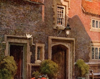 1925 Whitgift Hospital Print: Antique Watercolor Art by E.W. Haslehust
