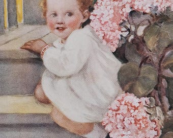 1903 Vintage Nursery Poster ‘The Lesson of the Step’ - Child’s Room Décor