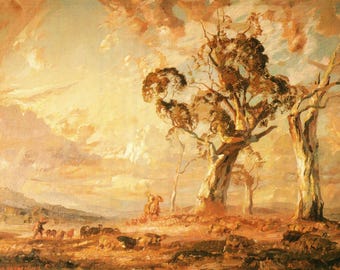 Hans Heysen Original Vintage Print - 'Approaching storm with bushfire haze’ - Australian Landscape Artist