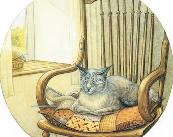 Zoe Stokes Cat Art Print – Original 1989 Vintage Lithograph